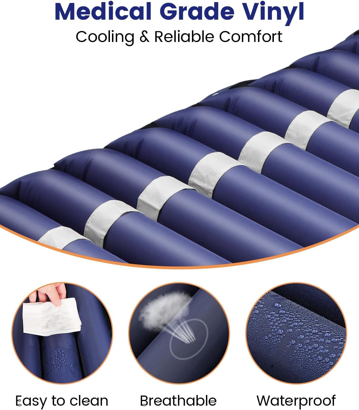 Matelas Anti-escarres avec Système de Pression Alternée, Lit Gonflable Anti-escarre Prévention des Escarres et Traitement des Ulcères Avec Pompe et Imperméable, pour Lits d'hôpitaux Habitation ,Marine