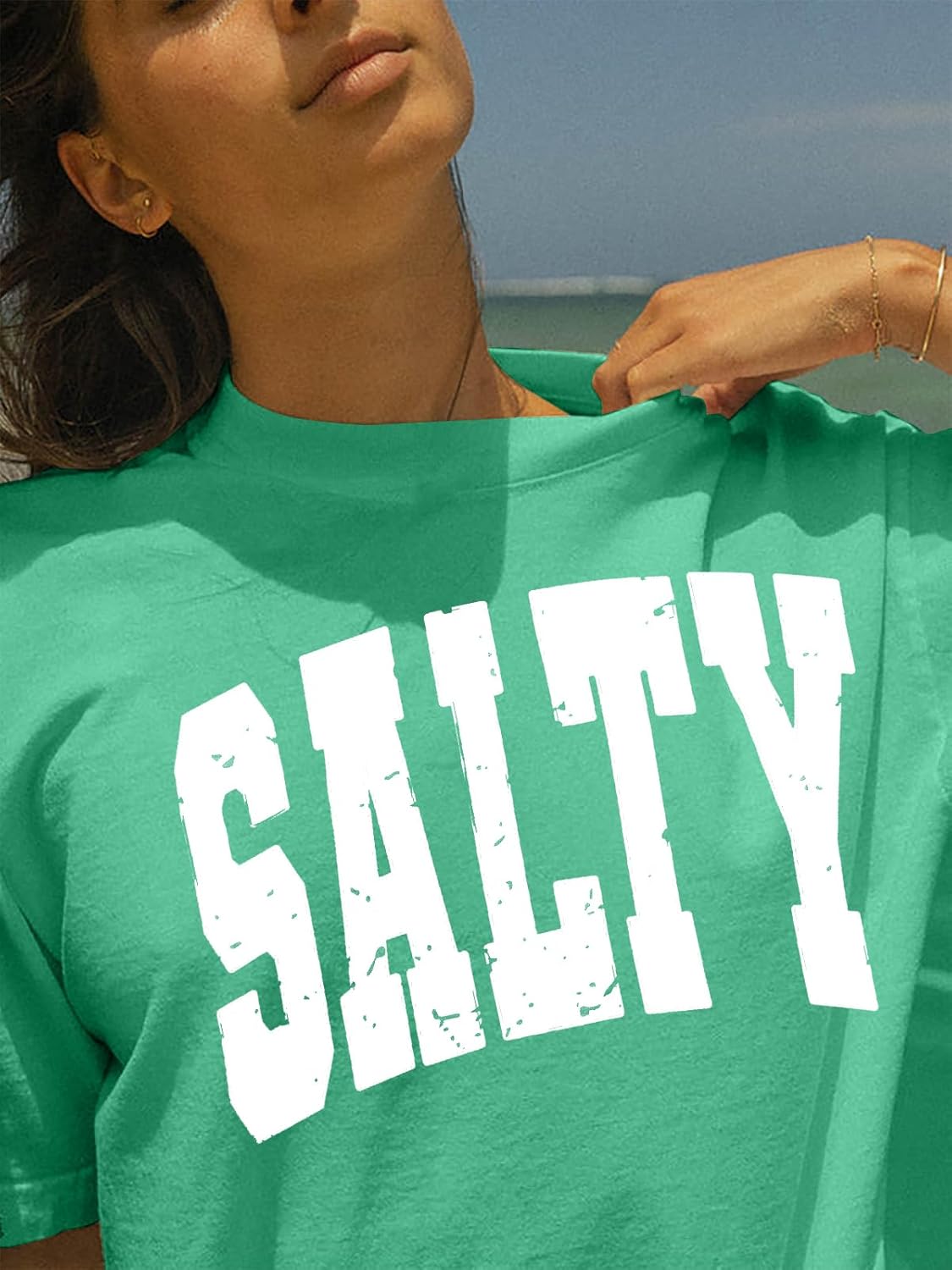 Salty Beach Oversized Graphic Tees: Womens Summer Beach Tshirts Hawaii Shirt Casual Short Sleeve Tops - Image 4