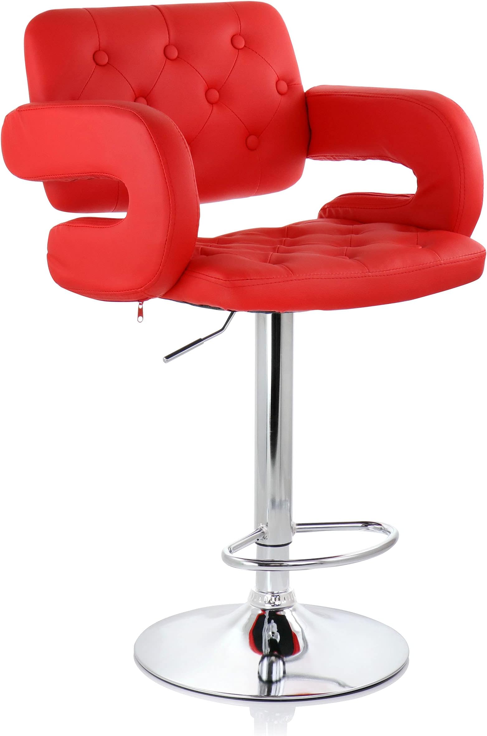 Elama Modern Faux Leather Tufted Bar Stool in Red with Chrome Base and Adjustable Height,ELM02-2-749RED