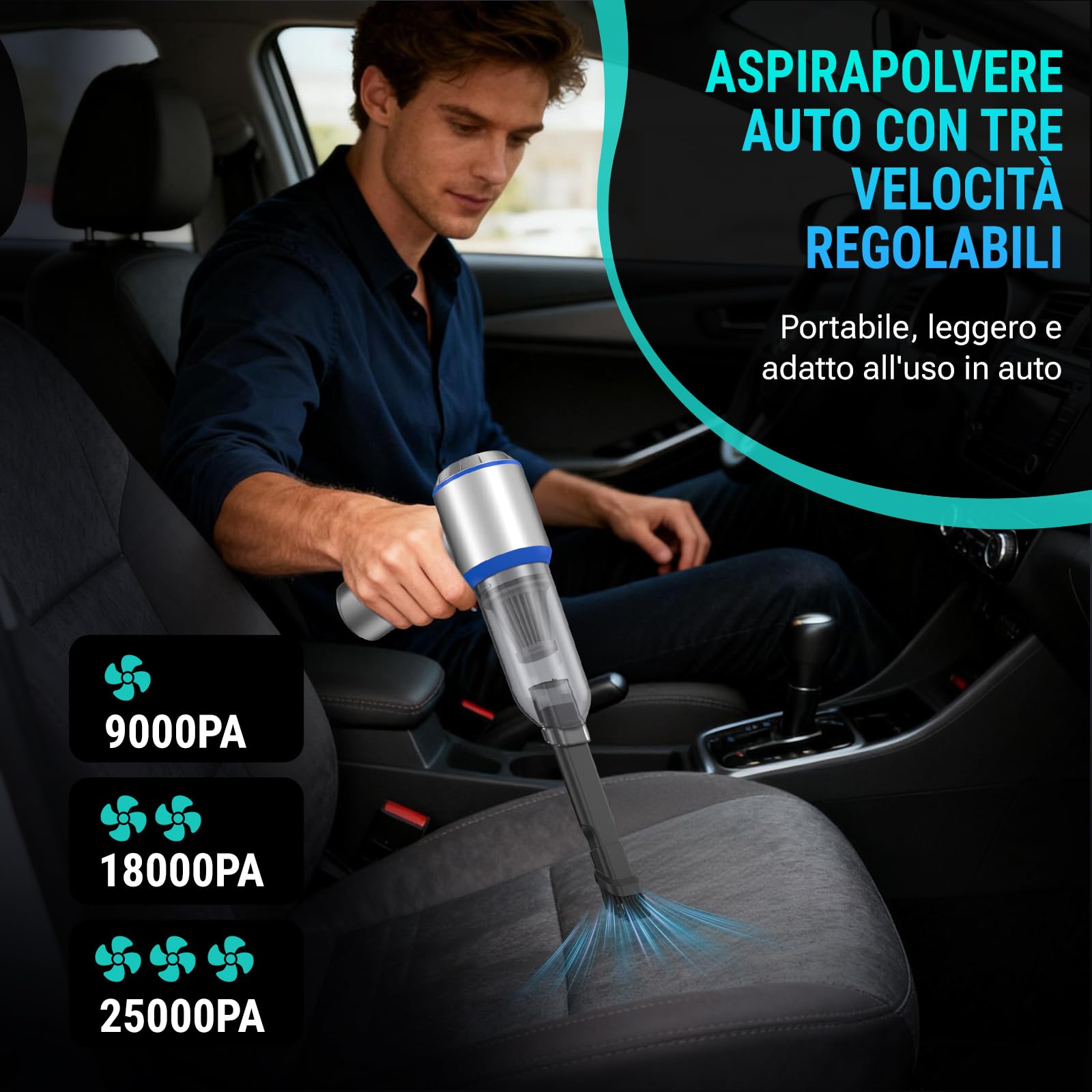 Aspirabriciole Senza Fili 4 in 1, Aspirapolvere Auto 25000PA Aspirapolvere Senza Fili Potente con Motore Brushless, Mini aspirapolvere Soffiatore Aspiratore per Casa, Ufficio, Cucina, Peli Animali