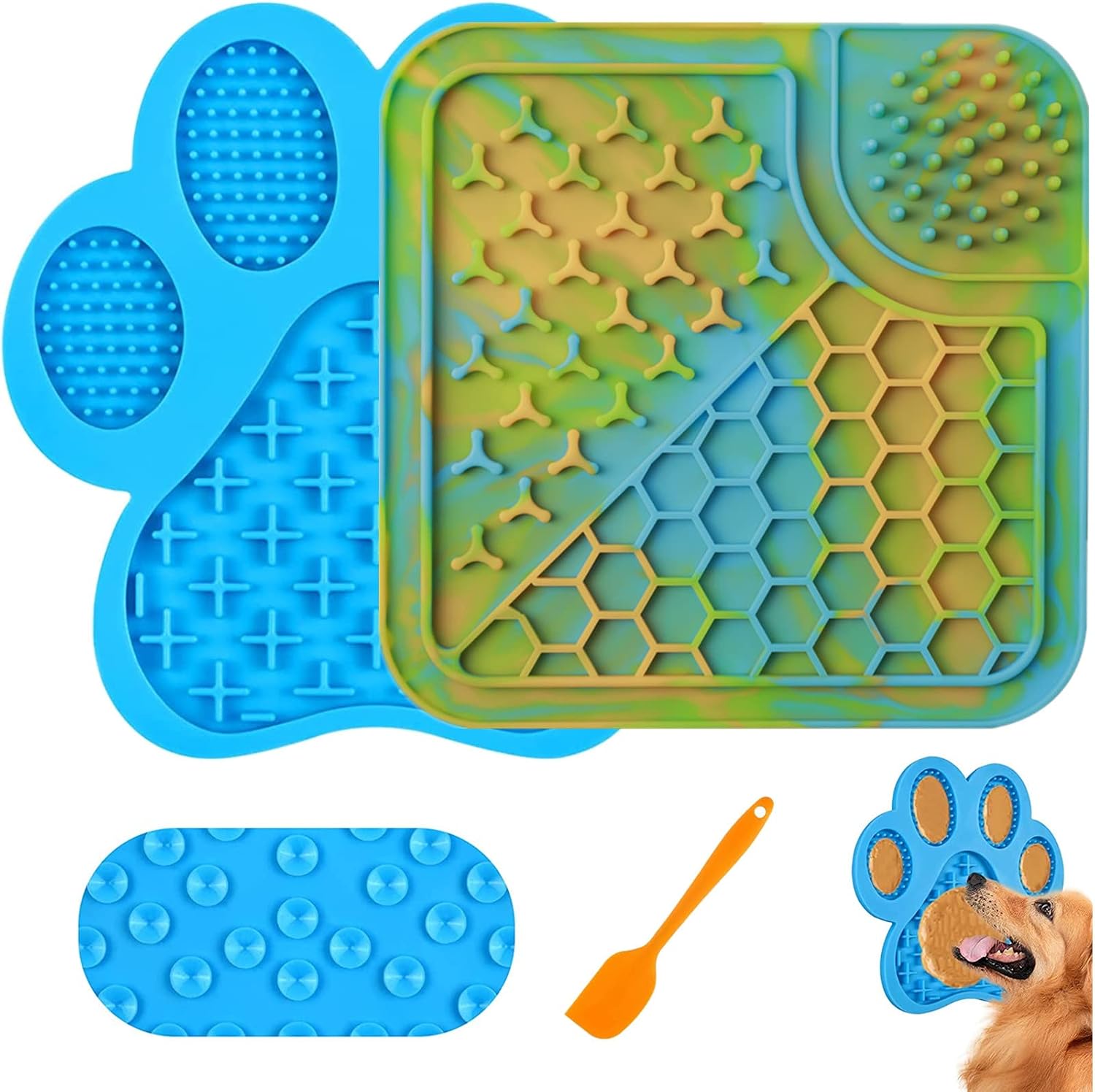 ANYMEATE 2 PCS Dog Lick Mat & Food Shovel for Anxiety Peanut Butter Slow Feeder, Cat Bowls Pad with Strong Suction to Wall Pet…