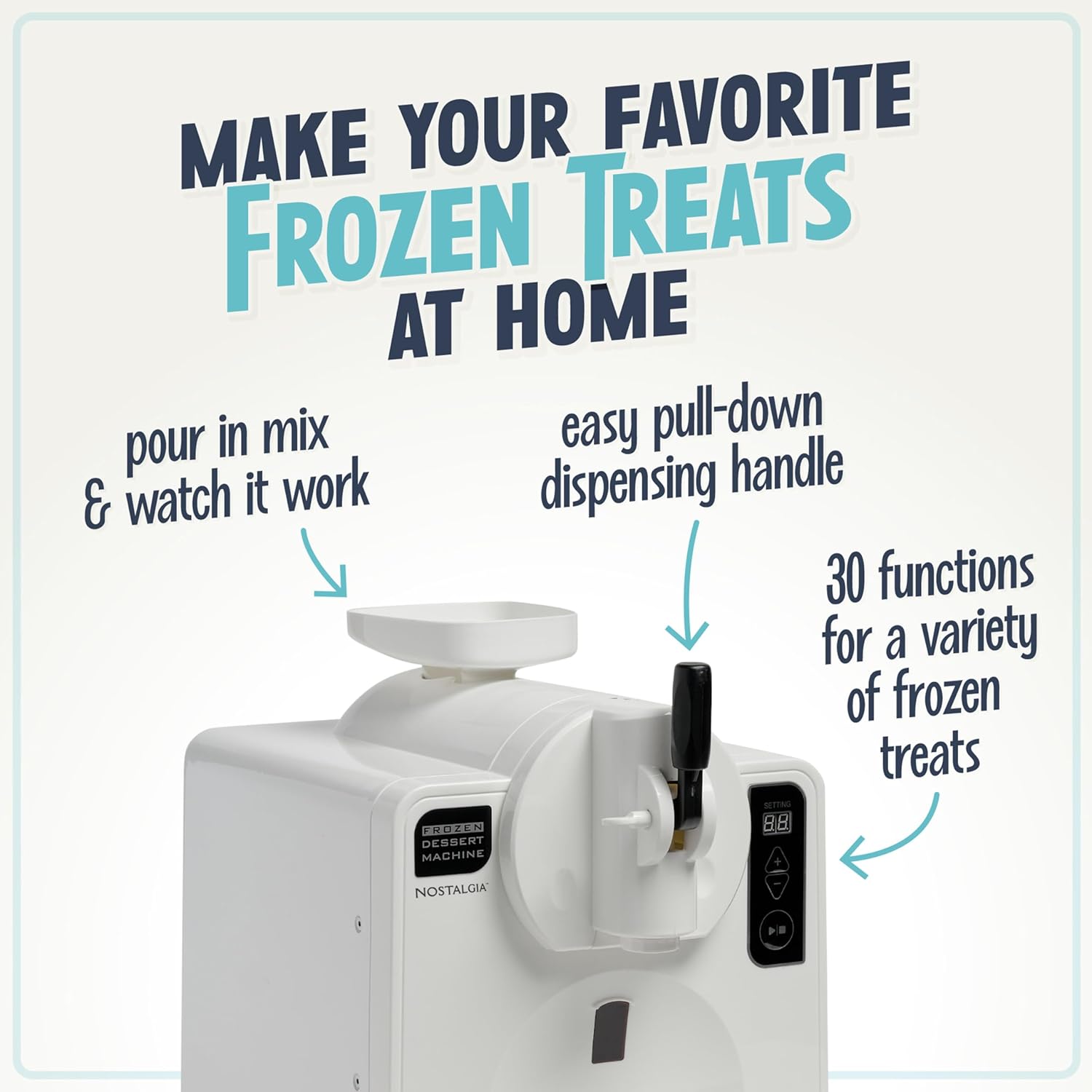 Nostalgia Easy-Dispensing Soft Serve Ice Cream & Frozen Dessert Machine, Makes 1 Quart of Ice Cream, Milkshakes, Frozen Yogurt, Gelato in Minutes, Ice Cream Sandwiches, With LED Display, White