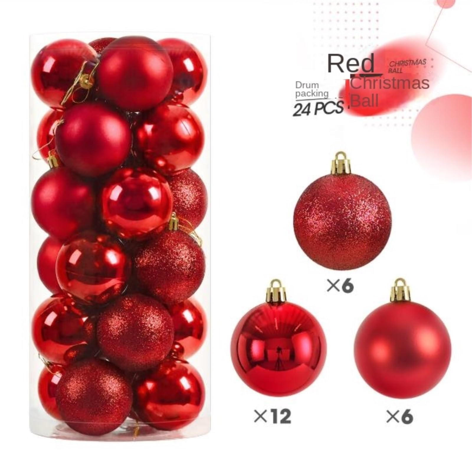 Bombki Choinkowe, Plastikowa Ozdoba Choinkowa O Średnicy 8 Cm Z 24 Kulkami Dekoracja świąteczna(Rot)