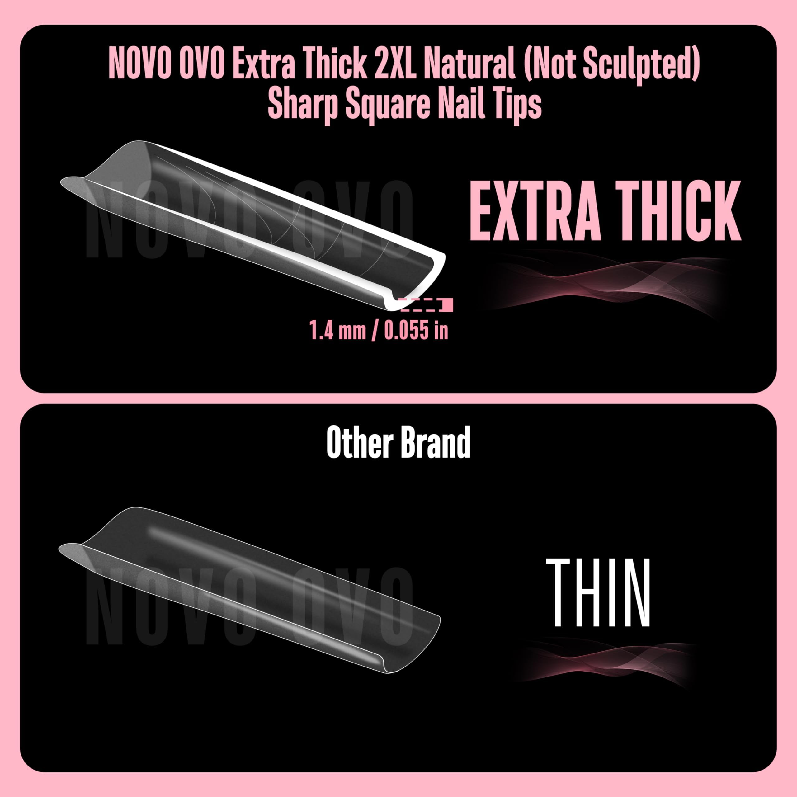 NOVO OVO XXL Sharp Square Natural (not Sculpted) Nail Tip, Extra Thick False Nails Press on - Image 2