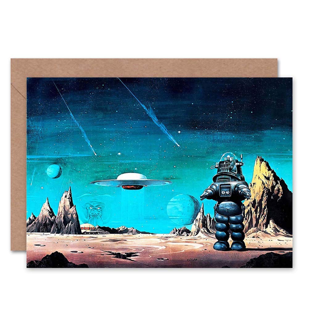 Wee Blue CooROBBY ROBOT FORBIDDEN PLANET SPACE STARS SCI FI BLANK GREETINGS CARD