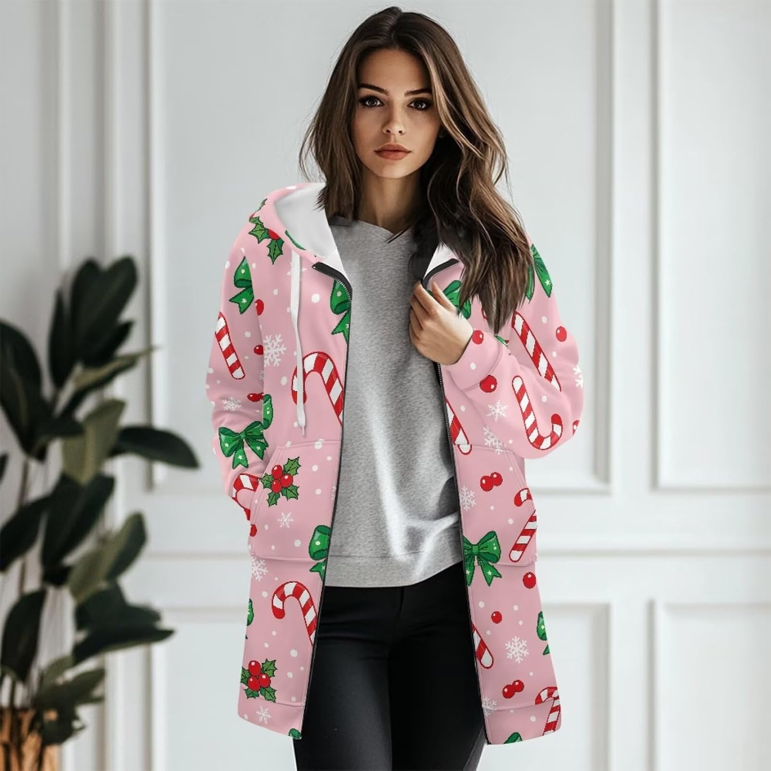 Women's Long Hoodie 2025 Fall Zip Up Jacket Long Sleeve Fall Sweatshirt for Daily Home