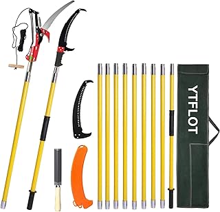 YTFLOT Sierras de poste de 2 a 32 pies para podar árboles, sierra manual para podar árboles, podadora de árboles, sierra de poste extensible para árbol, color amarillo