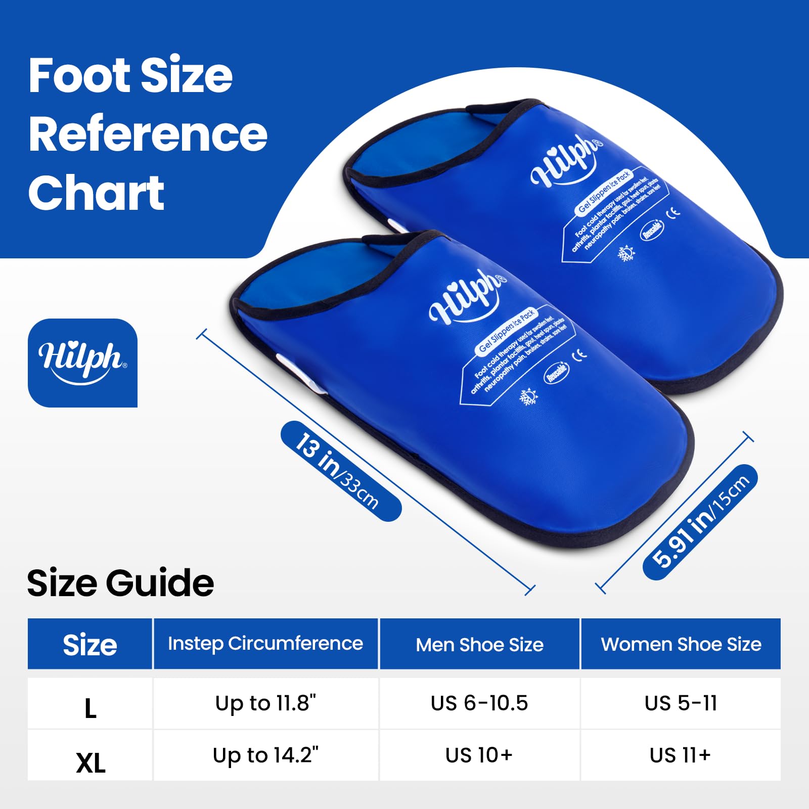 Hilph Poche de Glace en Gel pour Pied Chimiothérapie, Thérapie par le Chaud et le Froid Pack de Froid Pantoufles Réutilisables Pieds pour Gonflés, Douleur au Pied, Fasciite Plantaire, Une Paire Bleu