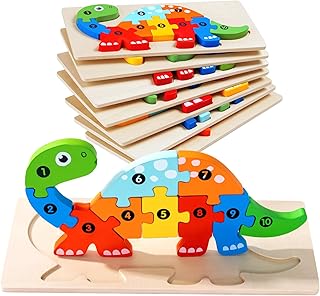 YySiRui 7 Pack Wooden Animal Toddler Puzzles for Kids Ages 3-5, Baby Montessori Toys for Kids Age 2 3 4 5 6 Years, 7 Animal Shape Learning Jigsaw Toys for 3 Year Olds for Boy Girl Ideal Gift