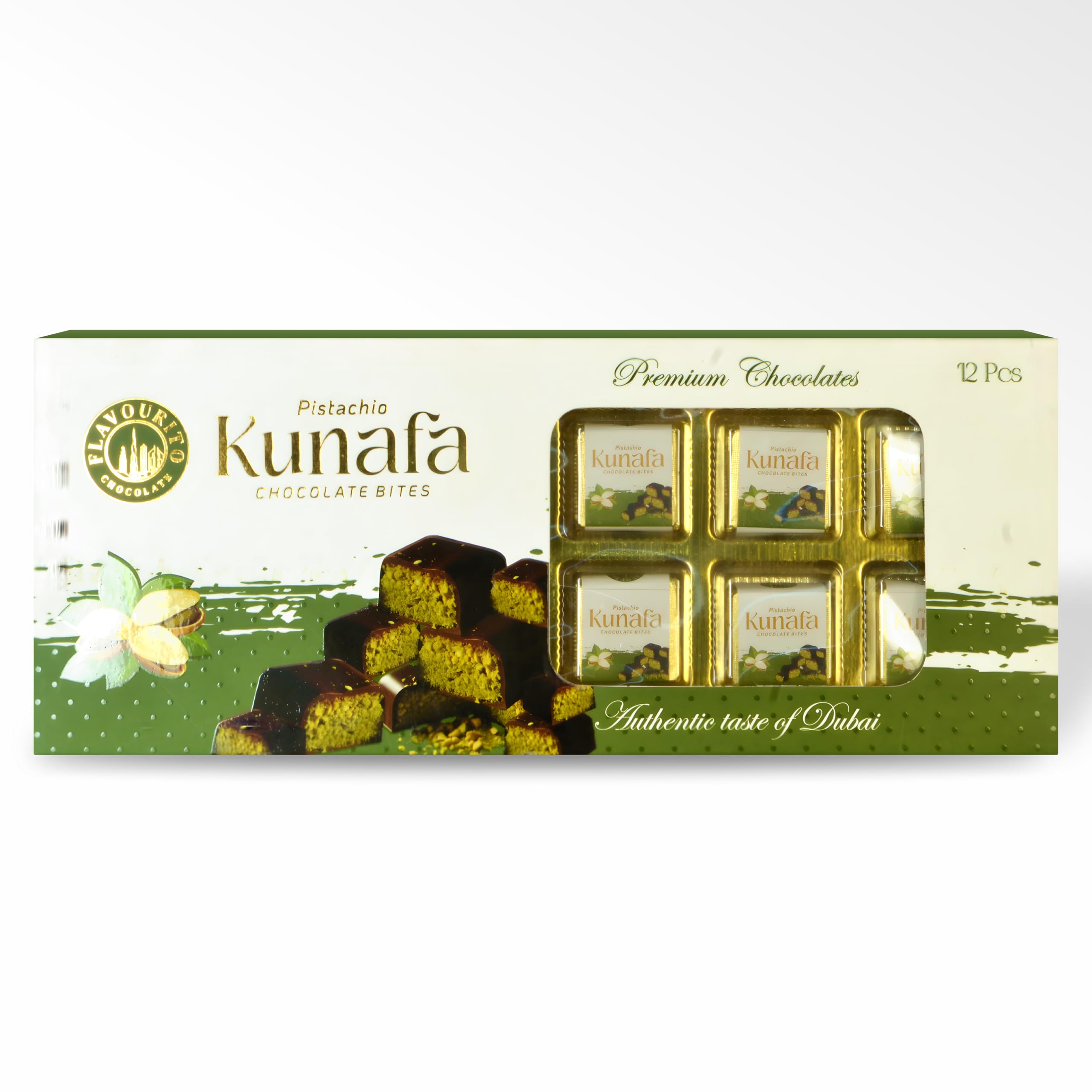 Flavourito Kunafa Chocolate Bites, Luxurious, Viral Dubai-inspired Dessert Featuring a Crunchy, Golden Kunafa (vermicelli) Filled With Rich, Creamy Pistachio Chocolate Each 20g X 12 Pieces (From Decadent Foods)-image-12