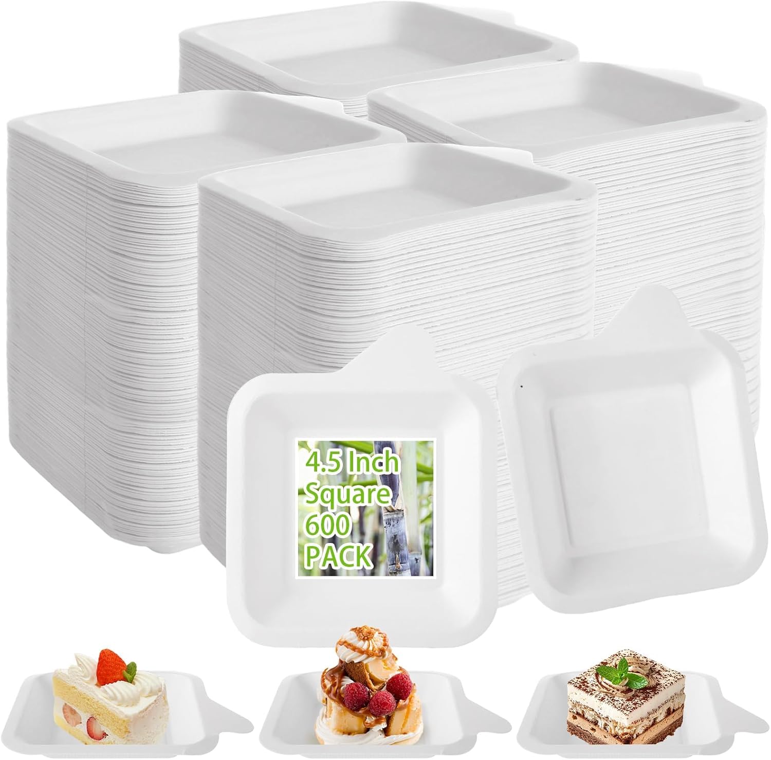 600 PCS Small Paper Plates 4 Inch Disposable Square Paper Trays White Individual Tasting Plates for Appetizers Desserts and Party Food