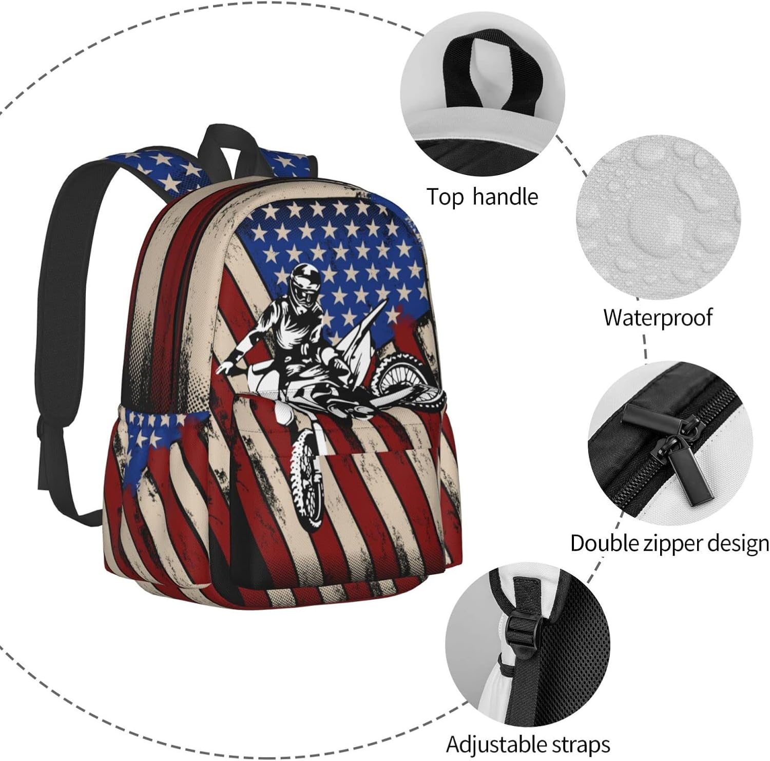 Motocross Backpack Bookbag Laptop Backpacks Multipurpose Daypack for Boys Girls School Men Women Travel Hiking - Image 3