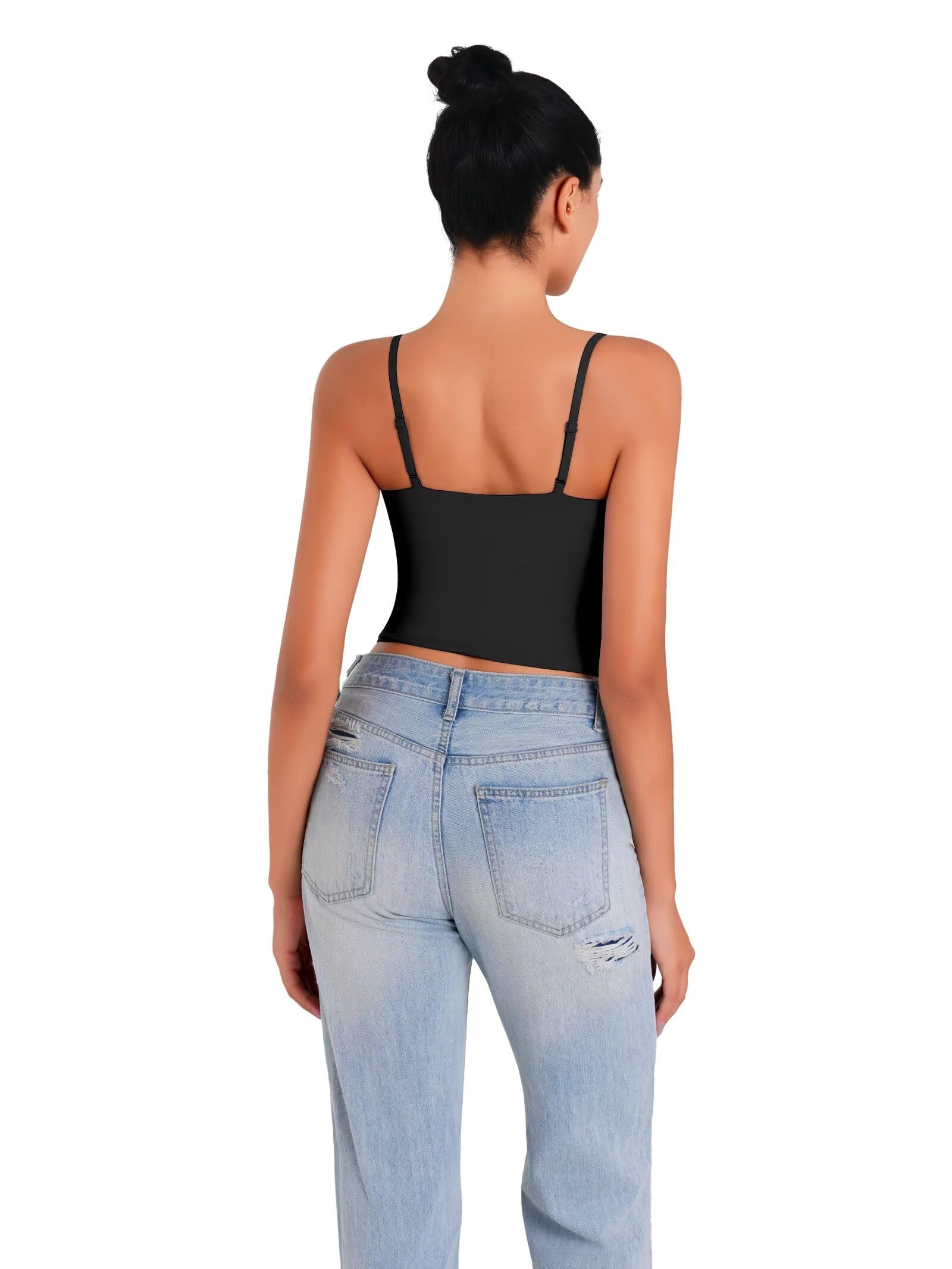 Sunzel Camiseta sin mangas con tirantes delgados para mujer, camisola de doble forro con cuello cuadrado, camiseta de verano para salir, básica