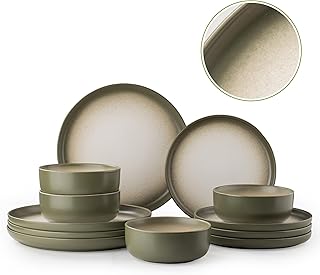 12 PCS Stoneware Dinnerware Sets, Plates and Bowls Set for 4, Reactive G...