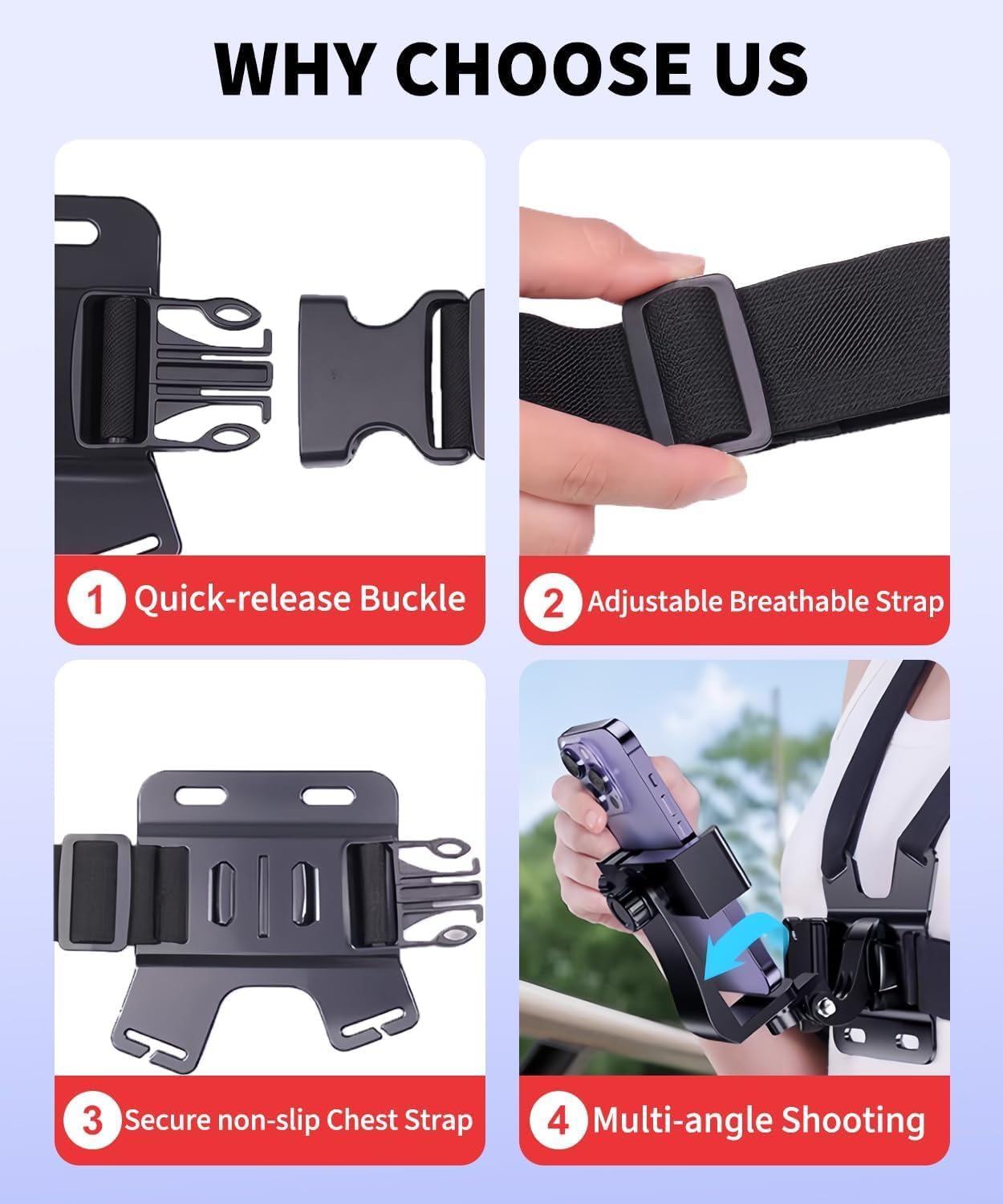 Soporte Movil Pecho para Phone, Cámara de Montaje de Montaje en el Pecho para Paseos al aire Libre y Transmisiones en vivo