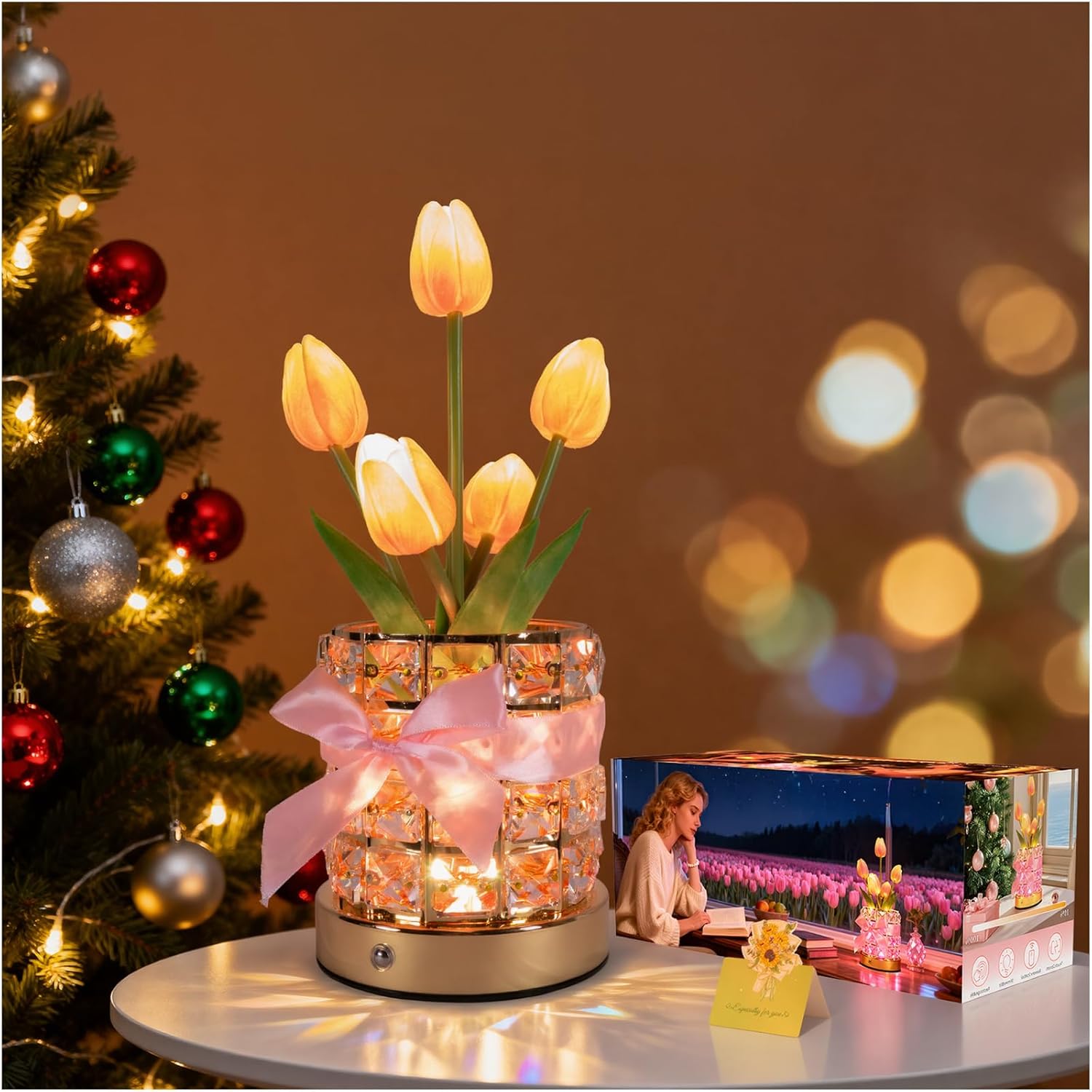 Magic Blooms for Every Moment USB Rechargeable Remote-Controlled Tulip Crystal Lamp, 12 Color Changing, 4 Flash Modes, Perfect for Home Decor, Gifts for Mom, Wife, Girlfriend, and Sister