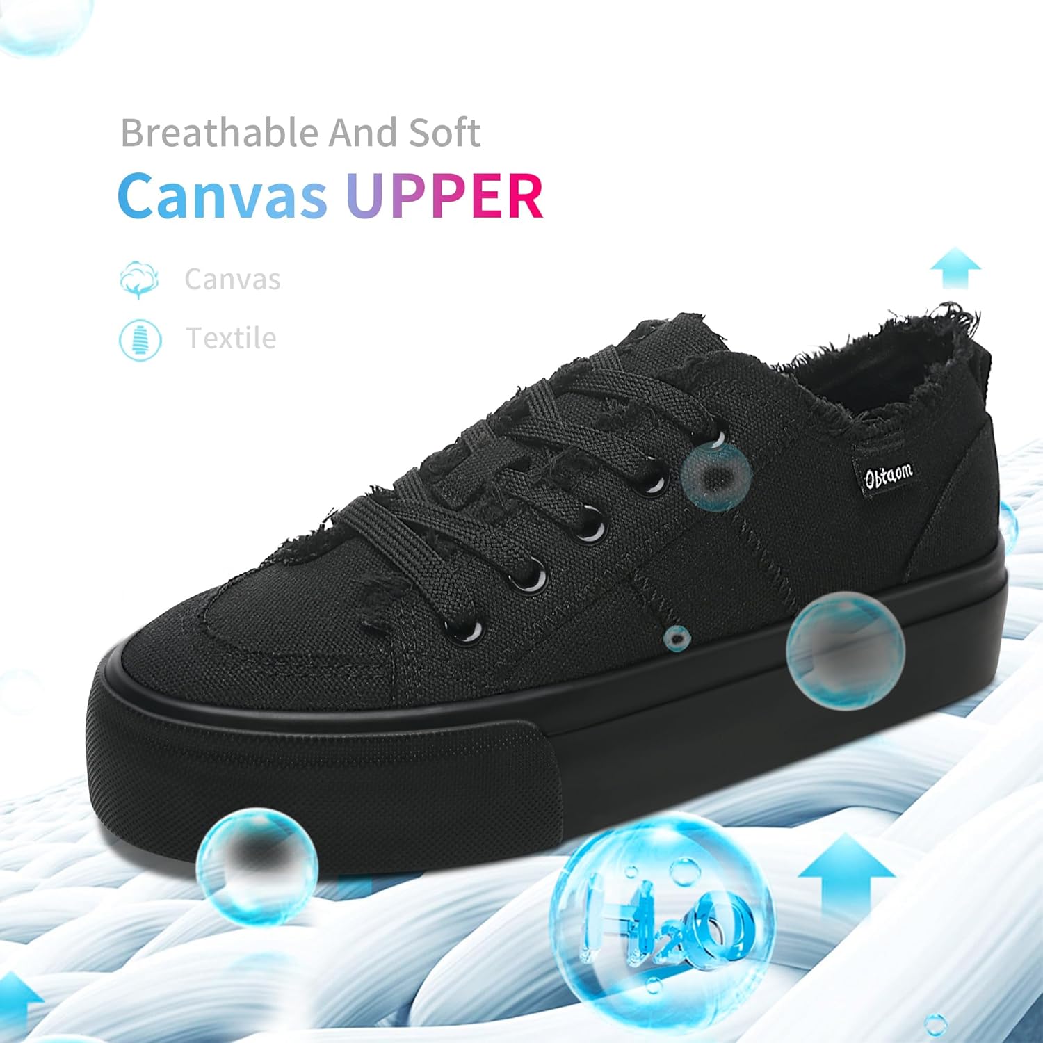 Obtaom Women Platform Canvas Sneakers White Comfort Play Fashion Sneakers Casual Lift Platform Lace Up Shoes Cute Low Top Walking Shoes for Lady - Image 4