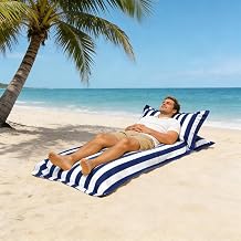 Waterproof Outdoor bean bag chair No Filler beach Bean Bag Comfortable Lounger Sofa Bed for Poolside Terrace Camping Picnicking or Indoor Boneless Chairs Bean Bag CoverStripe Slate blue,Small
