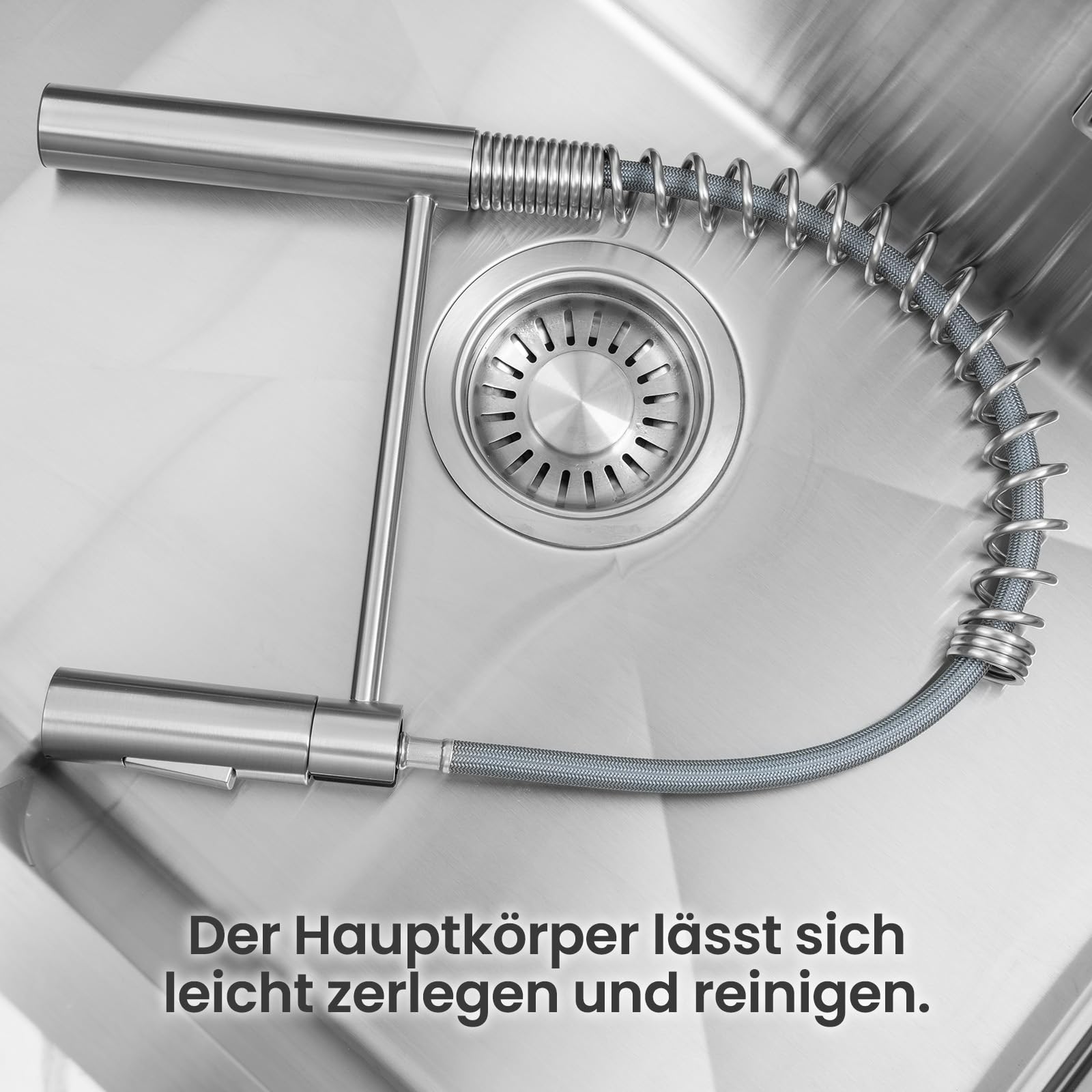 CECIPA Wasserhahn Küche, Hochdruck Küchenarmatur Mit Herunterziehbare Brause, Mischbatterie Küche Zwei Sprühfunktionen, Hoher Bogen Spültischarmatur 360° Drehung, Edelstahl Gebürstet | 360° Drehung, Armatur Küche mit Zwei Wasserstrahlarten, Einhebel,Heiße