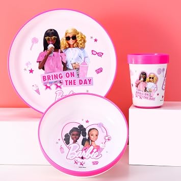 Barbie 3pcs Reusable Bicolor Kids Dinner Tableware Set - 100% BPA-Free