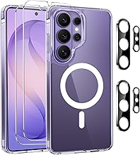 Magnetic Case Compatible with Samsung Galaxy S26 Ultra 5G and 2 Pieces Tempered Glass Screen Protector + 2 Lens Protectors, Transparent and Soft, Anti-Scratch and Anti-Shock Case