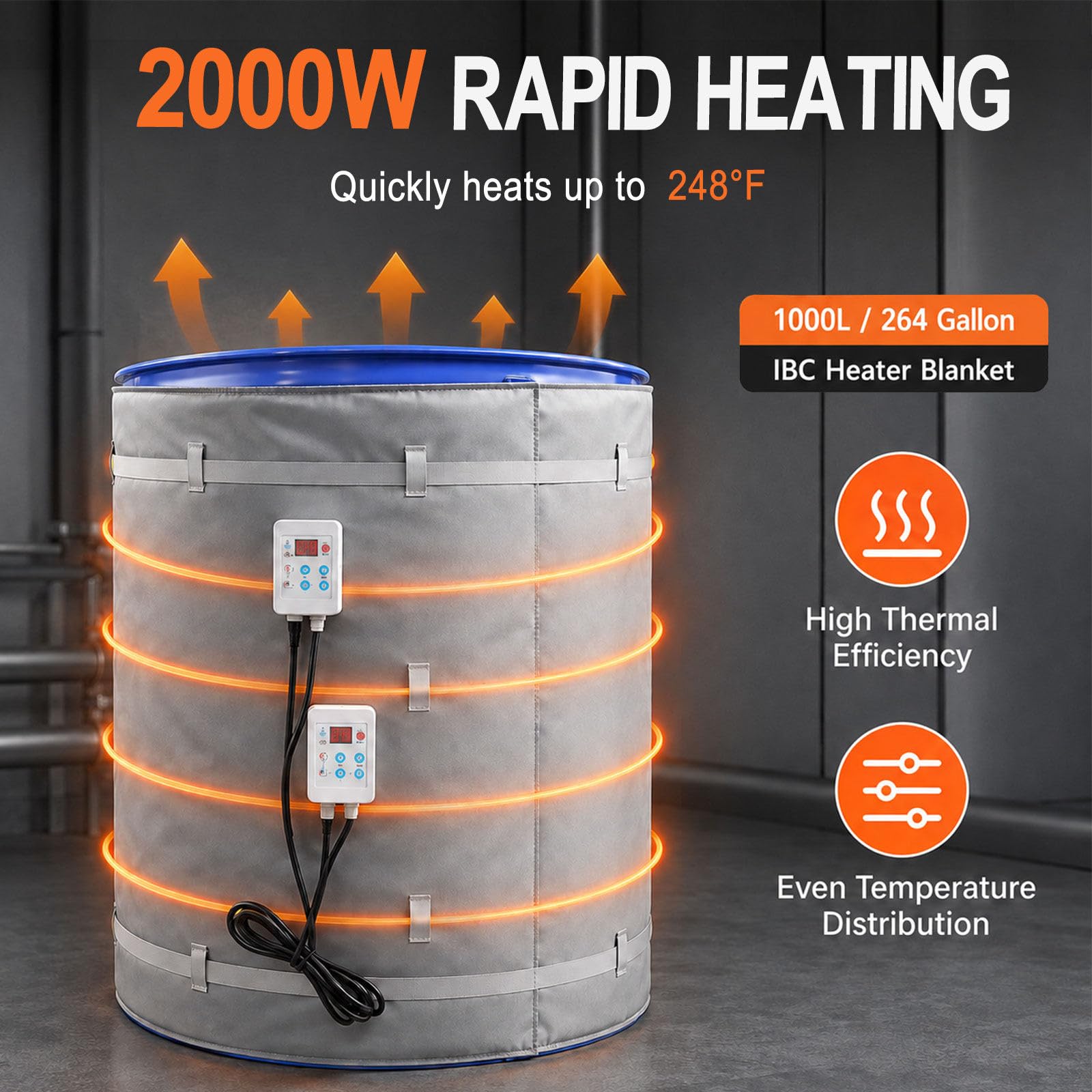 IBC-Fassheizdecke, 2000 W/4000 W, Hochleistungs-Ölfass-Heizband Black-200L(53-Gallon)