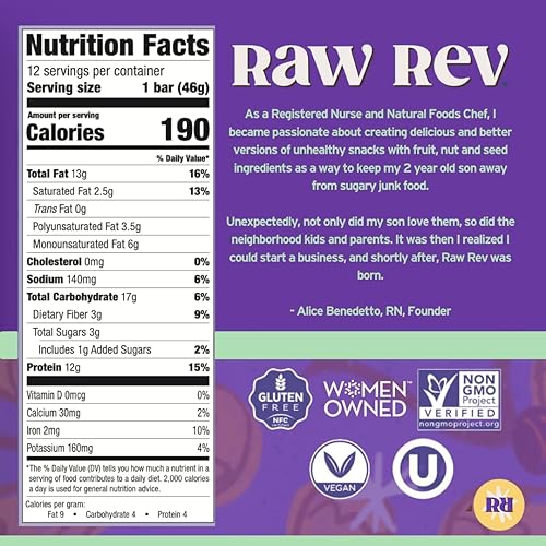 Miniatura 2 de Raw Rev Glo Barras de proteína mantequilla de cacahuate chocolate oscuro y sal marina barra de 16 onzas