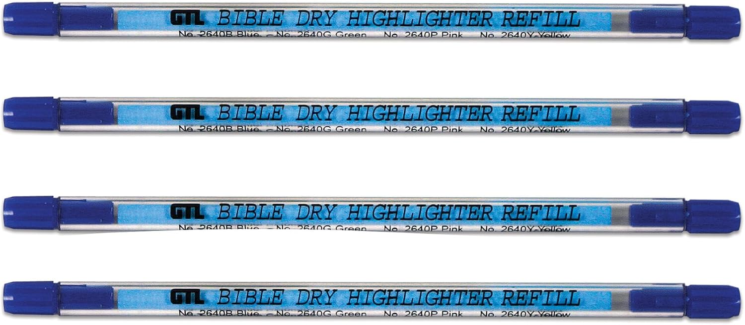 G.T. Luscombe Bible Dry Refill, Colorful Highlighter, No Bleed Through, Study, Journaling, Planner, Organizer, Supplies and Accessory, Pack of 4, Blue
