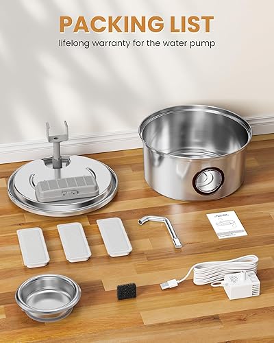 Miniatura 8 de Fuente de agua para gatos de acero inoxidable, fuente ultra silenciosa para gatos de 108 onzas  3.2 L para beber con cuenco de agua extraíble,