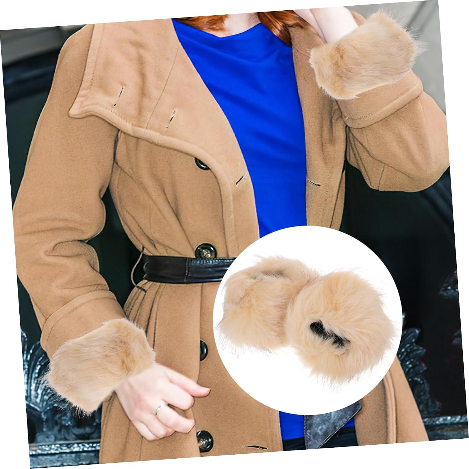 LIFKOME 1pair Faux Fur Wrist Cuffs for Women Cozy and Arm Warmers Beige for Warmth Soft Faux Fur Material for Keeping Wrists Warm Cold Weather