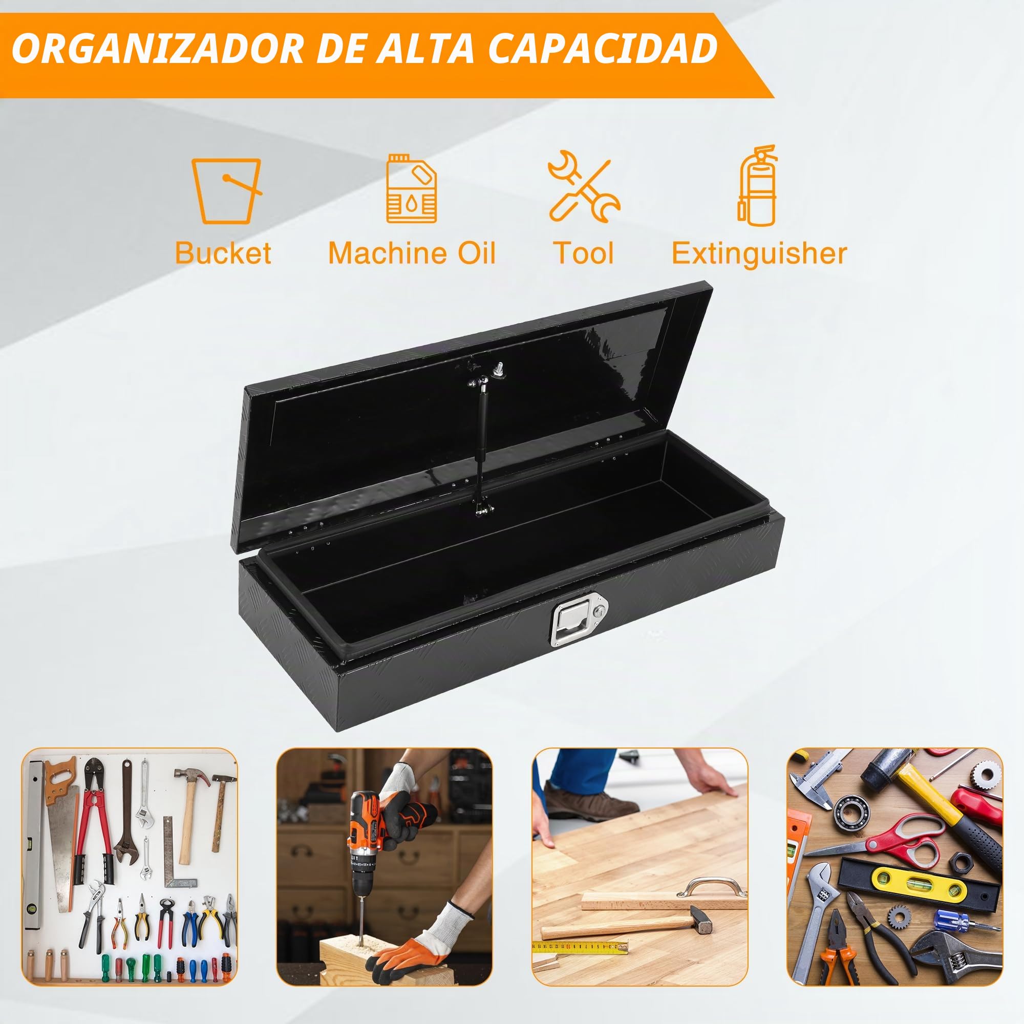 Caja De Herramientas De 30 Pulgadas Para Caja De Camioneta, Resistente, De Aluminio Con Placa De Diamante y Cerradura, Organizador Seguro Para Camionetas, Remolques