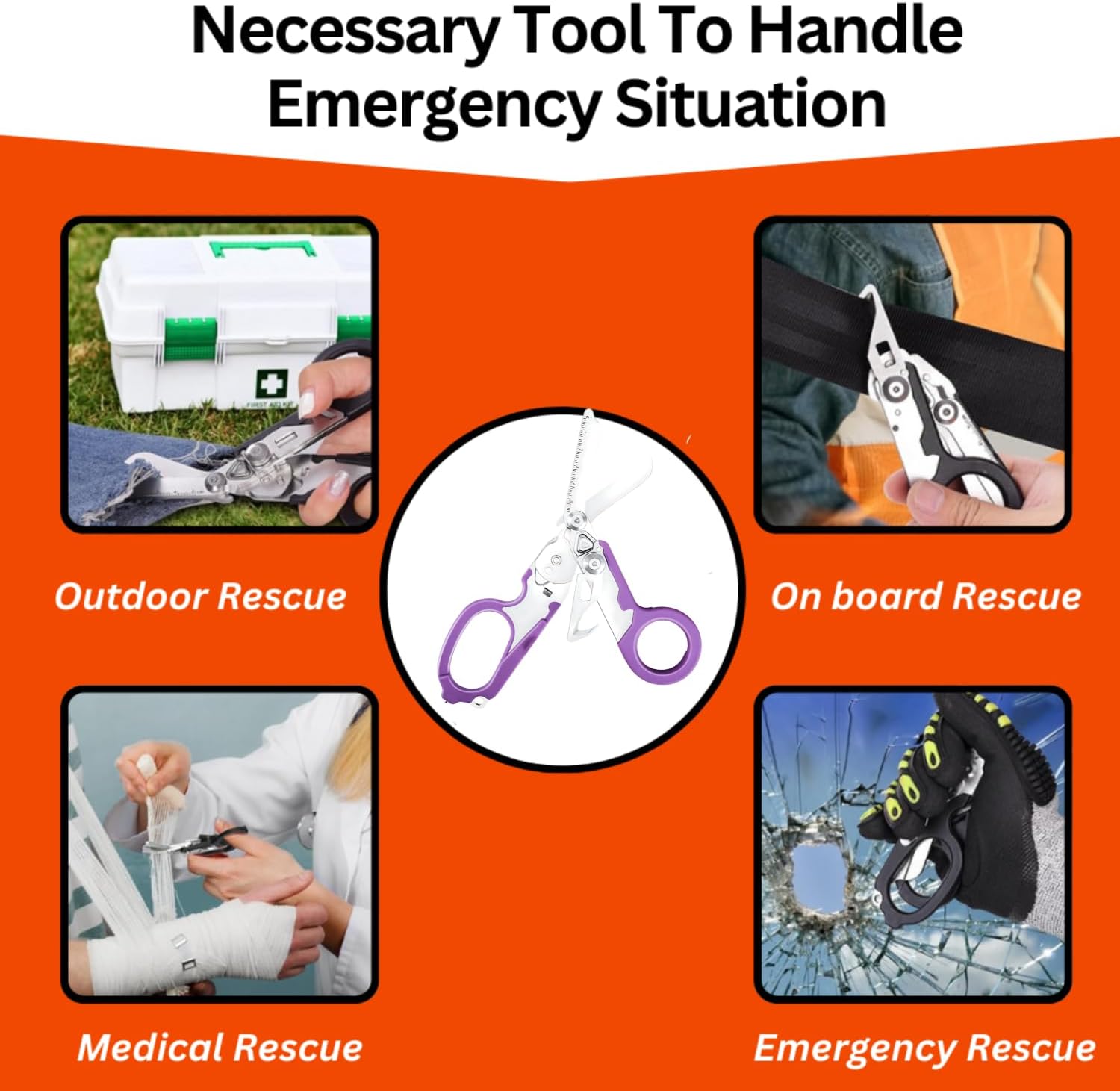 Heavy Duty Stainless Steel Emergency Response Multi-Functional Trauma Shears - Foldable, Survival Shears With Holster - Purple
