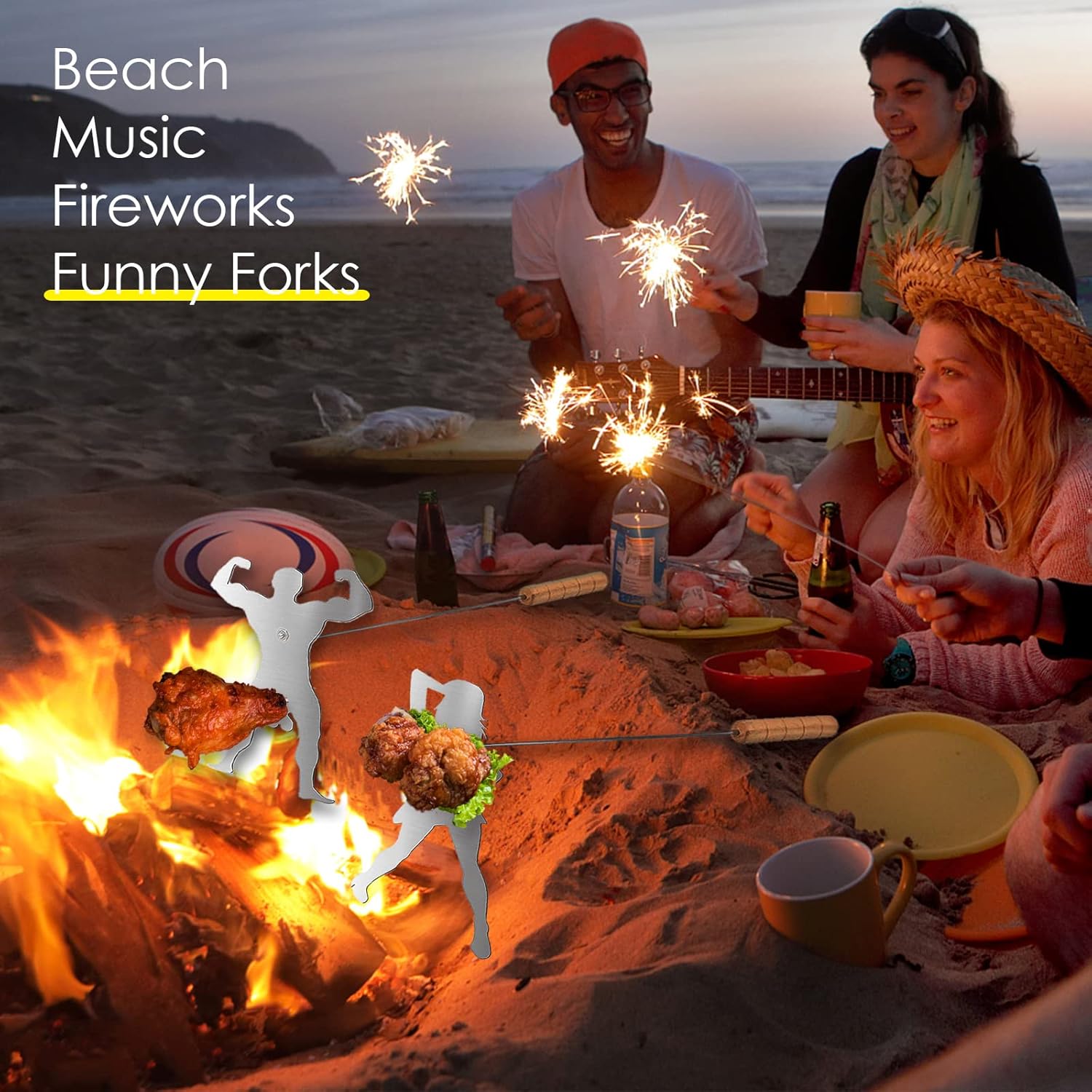 KOWSi® New Upgrade Muscle Man and Sexy Women 2PCS Barbecue Forks | Novelty Funny Bonfire Grill Stick | Stainless Steel Campfire BBQ Cookware Accessories with Basting Brushes (Muscle Man & Sexy Women) : Patio, Lawn & Garden