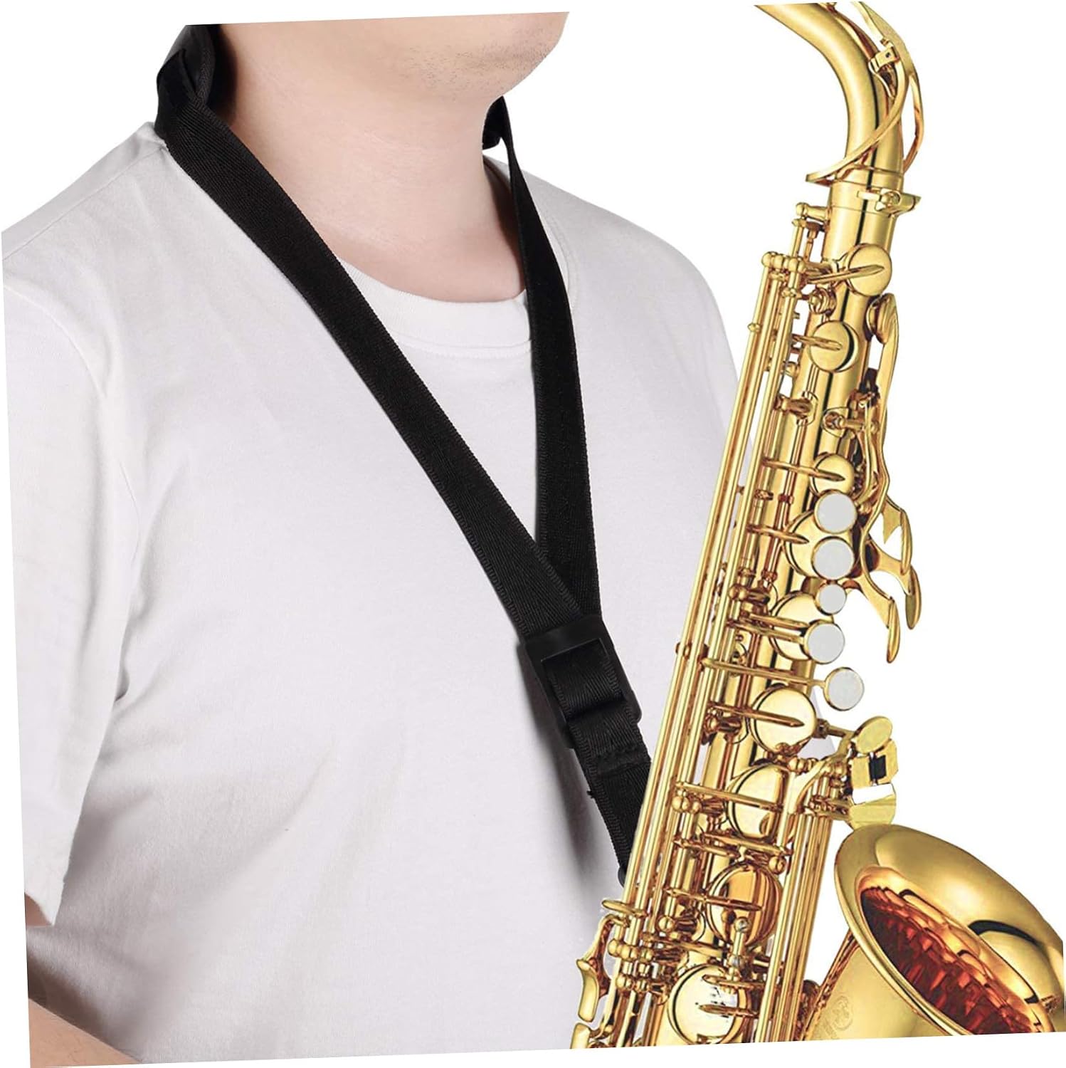 Adjustable Saxophone Shoulder Strap with Hook Comfortable Breathable Sax Neck Harness for Alto Tenor Soprano Soft Padded Support to Share Pressure and Secure Instrument