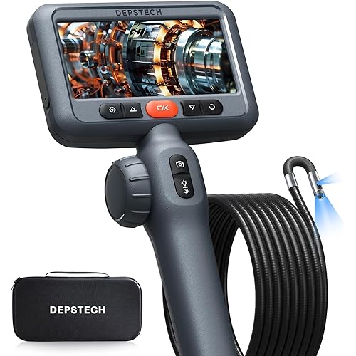 DEPSTECH 10FT Articulating Endoscope Camera with Light: Dual Lens Industrial Borescope with 4.5" Screen and Flexible Cable, Video Inspection Snake Scope Camera Tool for Wall, Auto, Pipe, Mechanics