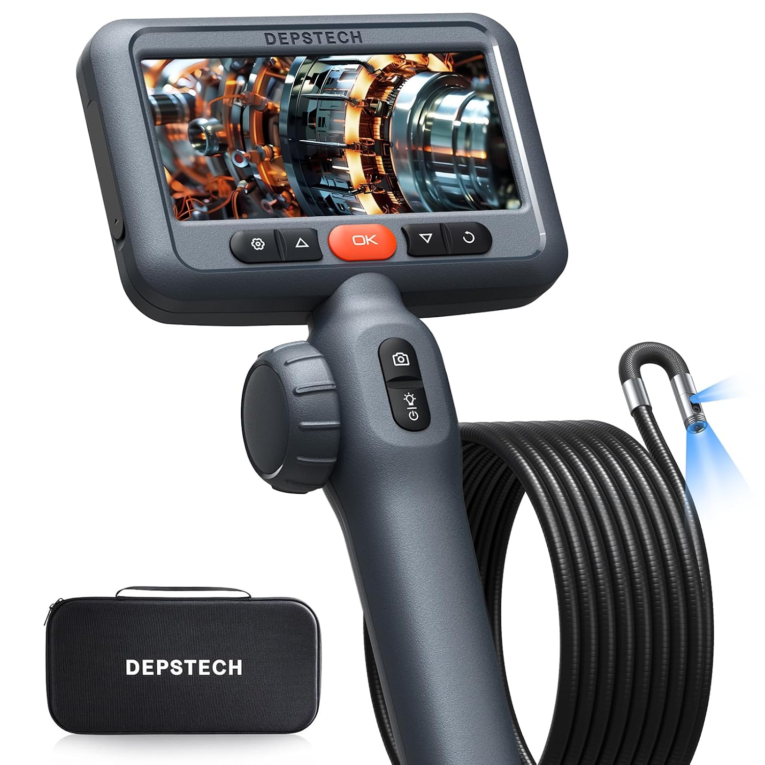 DEPSTECH 10FT Articulating Endoscope Camera with Light: Dual Lens Industrial Borescope with 4.5" Screen and Flexible Cable, Video Inspection Snake Scope Camera Tool for Wall, Auto, Pipe, Mechanics