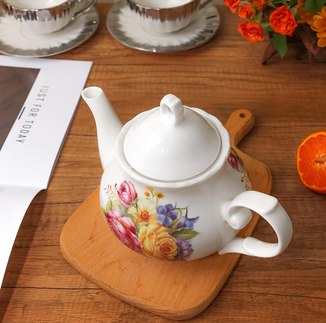 Klassica Teiera Vintage British Royal Style in Ceramica, Teiera Grande da 30OZ Perfetta per Riunioni Quotidiane (Rosso, Grande)