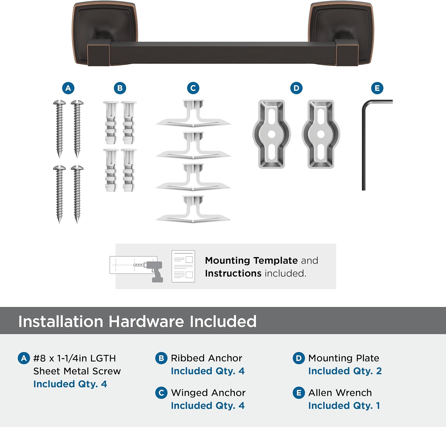 Amerock Stature Oil-Rubbed Bronze 8 inch (203mm) Towel Bar, BH36095ORB