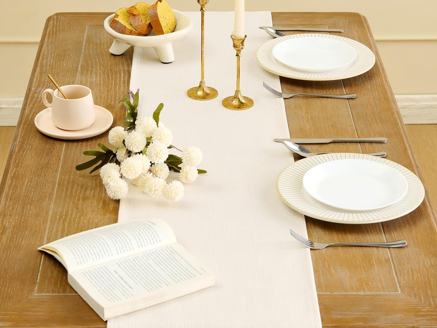 YATOJUZI Beige Table Runner Seasonal Cream Table Runners 72 Inches Long Neutral Beige Fall Summer Farmhouse Rustic Table Runner Kitchen Dining Table Decoration for Home Party Decor 13x72 Inches