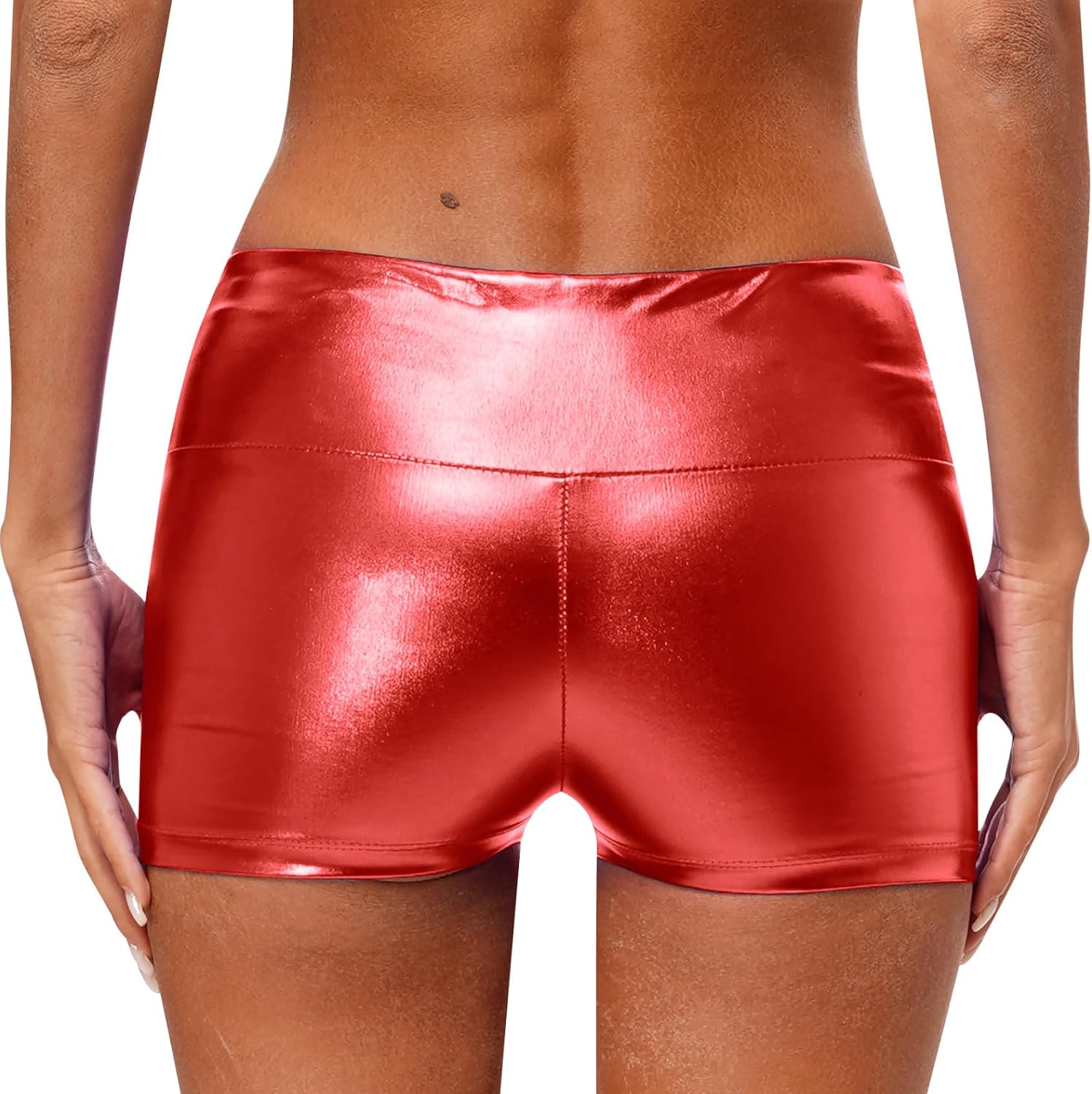 Jugaoge Womens Metallic Booty Shorts High Waisted Shiny Rave Bottoms for Dance Festival Costumes