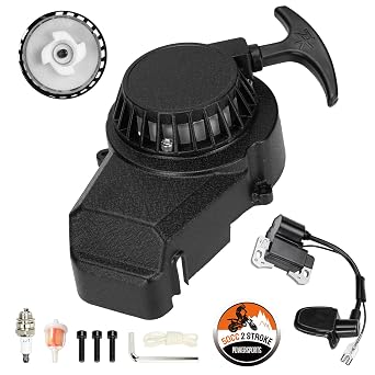 HIAORS Alloy Recoil Pull Starter Compatible with SYX Moto 50cc Dirt Bike 47cc 49cc 2 Stroke SSR SX50 Apollo Coolster QG-50 Xpro Hawk Mini Kids Pit Pocket ATV Quad 4 Wheeler Parts with Ignition Coil