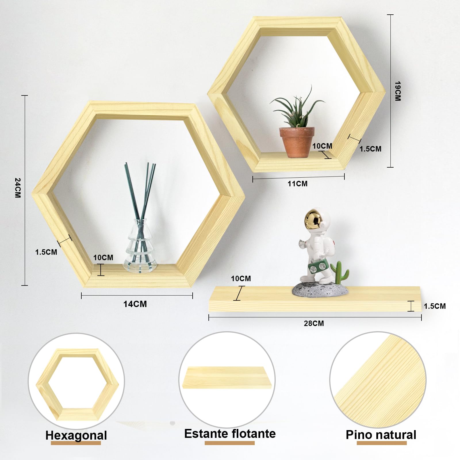 Étagères Suspendues, Lot De 3 Étagère Murale En Bois Avec Corde