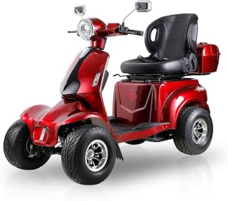 All-Terrain Electric Powered Mobility Scooters for Seniors & Adults Heavy Duty 4-Wheel Mobile Scooter Golf Scooter Cart with Rear Lockbox Adjustable Seat, 1000W Motor, 500lbs Capacity (Red)