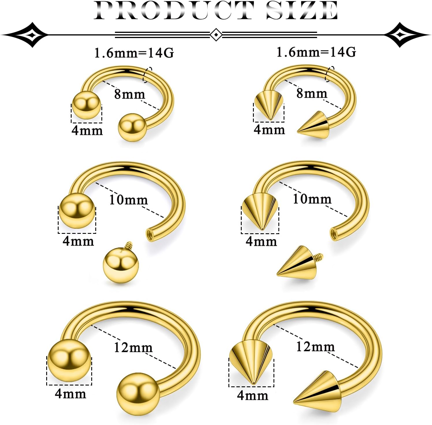 18G 16G 14G Internally Threaded Surgical Steel Nose Septum Horseshoe Hoop Earring Eyebrow Tragus Helix Lip Rings Smiley Piercing Jewelry