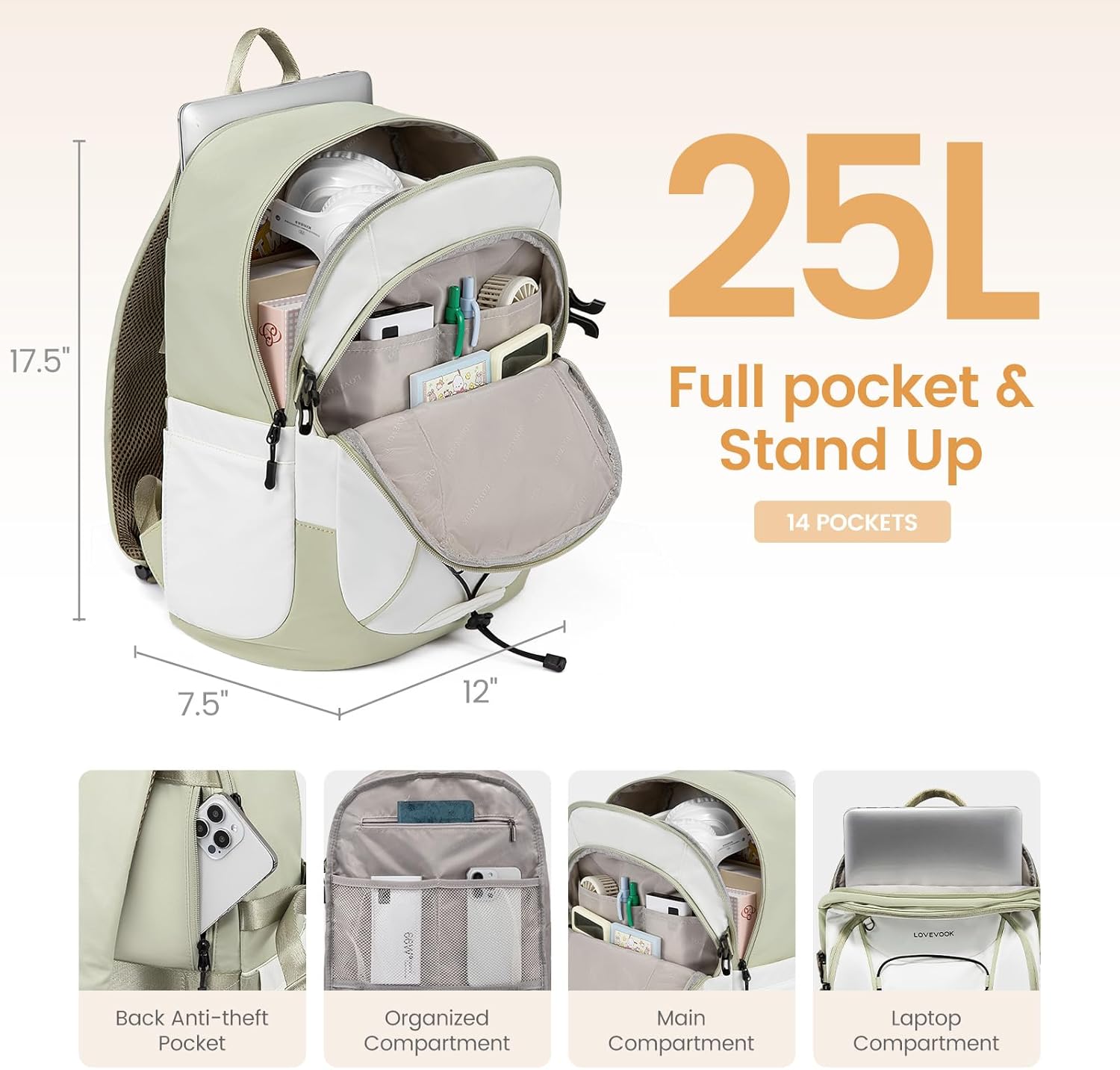 LOVEVOOK Mens Backpack with Giant Tumbler Holder Pocket,15.6 Inch Everyday Laptop Backpack Commuter Travel Work Computer Bag for Women,Casual Hiking College Teacher Back Pack Daypack,White-Black - Image 3