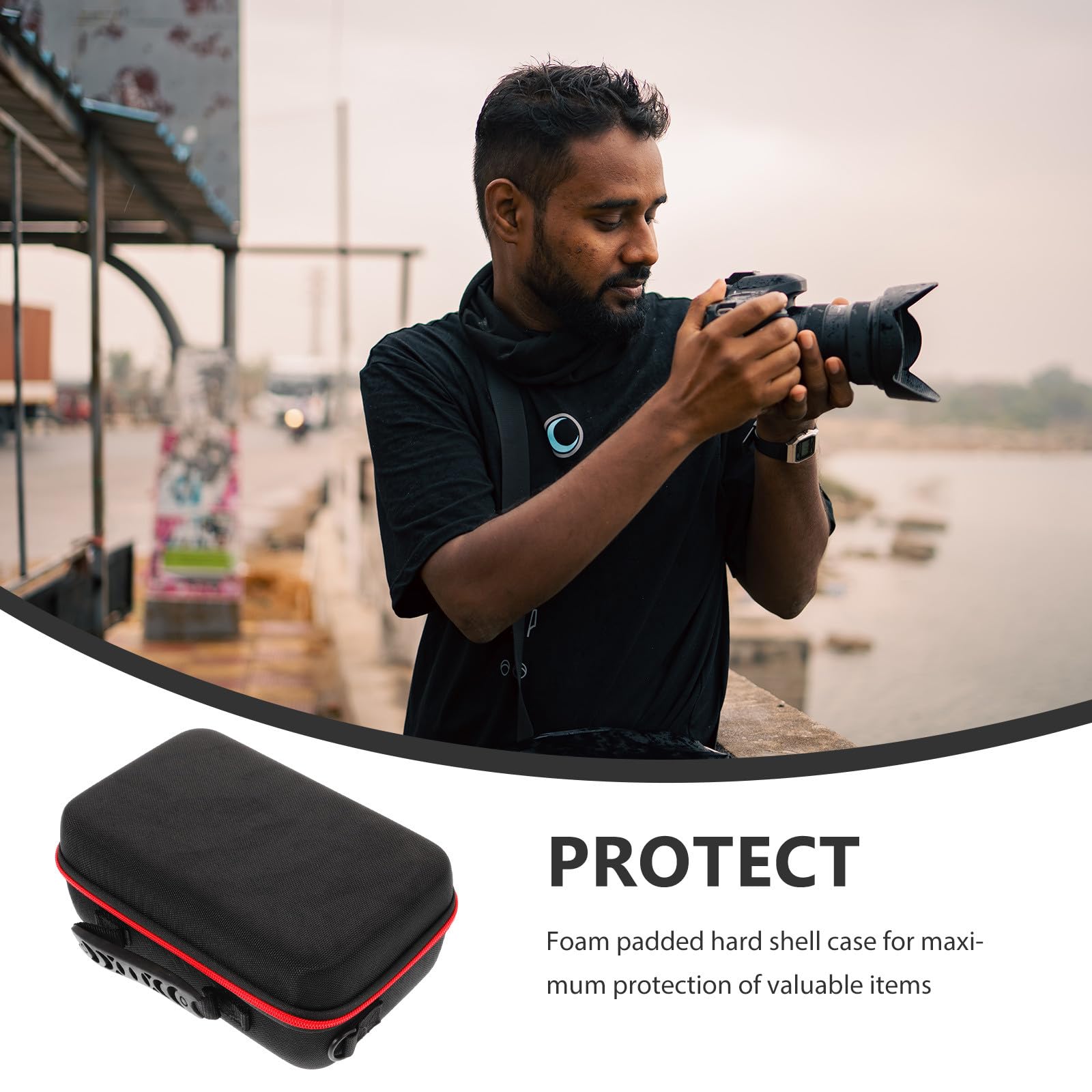 Healvian Custodia Rigida per Fotocamera con Schiuma Protettiva, Borsa Portatile in Eva e Tessuto Oxford Nero con Manico, per Viaggi e Protezione Massima