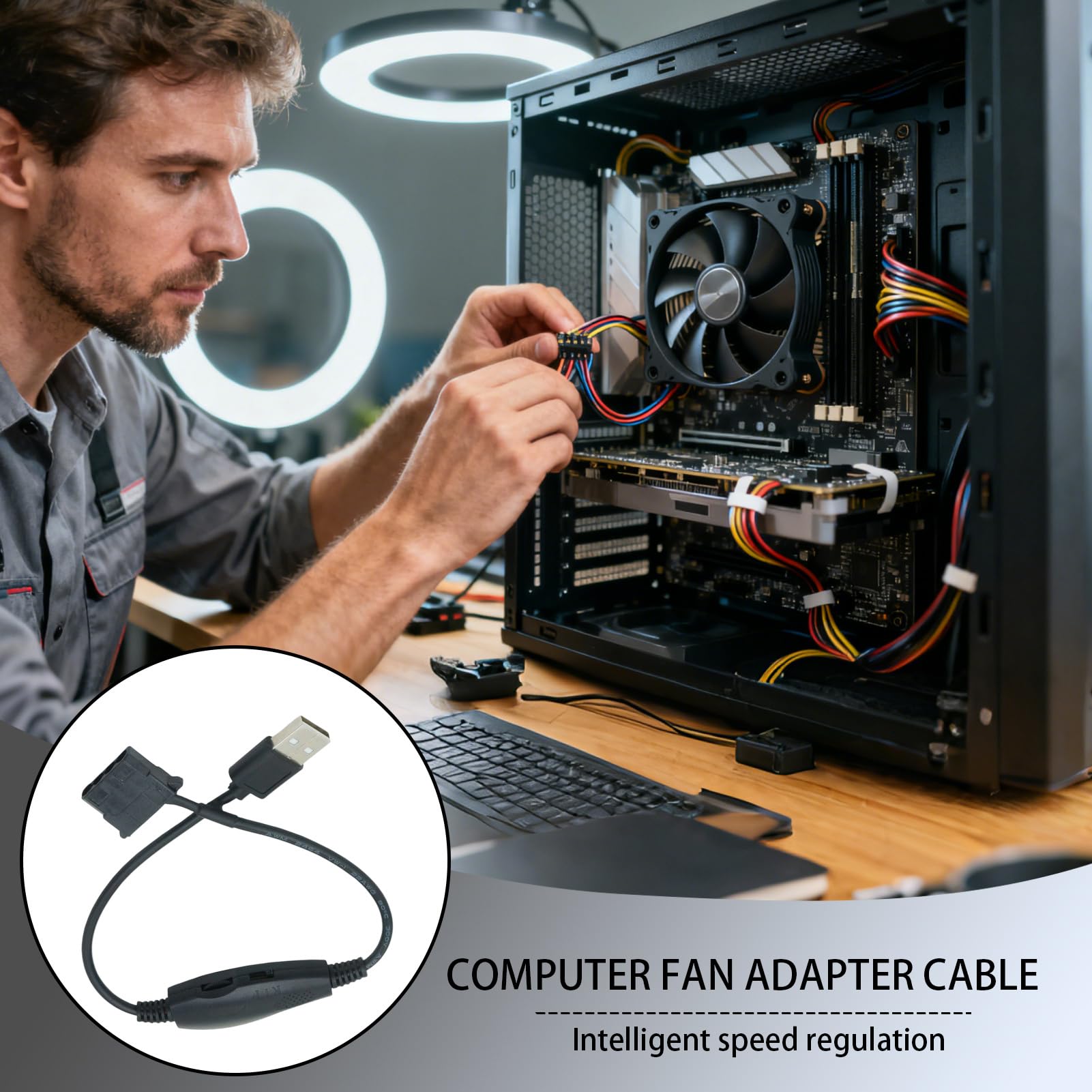 Adapter USB na wentylator - 3/4-pinowy konwerter PWM USB - adapter prędkości wentylatora, do komputerów stacjonarnych, urządzeń elektronicznych, system chłodzenia, konserwacja samochodu