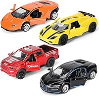 YHXKJ 4-Pack 1/36 Metal Diecast Pull Back Cars with Opening Doors - Kids Toy Set Ages 3-12 Boys Race Cars