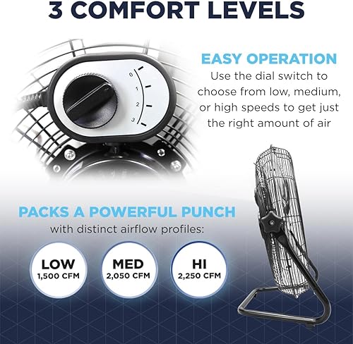 Miniatura 8 de Maxx Air Ventilador de pared de 20 pulgadas, ventilador de pared de alta velocidad con 2250 CFM, ventilador de piso de metal de 3 velocidades para