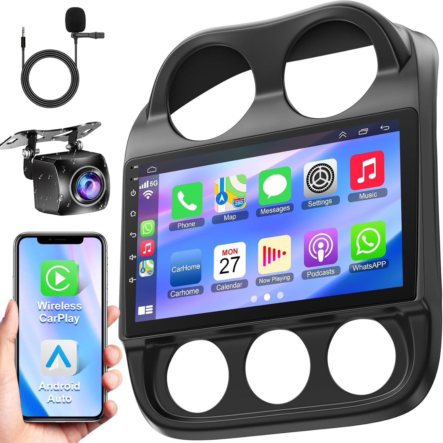 [4+64G] Android 13 Car Stereo for Jeep Compass Patriot 2010-2016 Support Wireless Carplay&Android Auto, 10.1 inch IPS Touchscreen Patriot Radio with GPS, WiFi, Bluetooth FM Radio